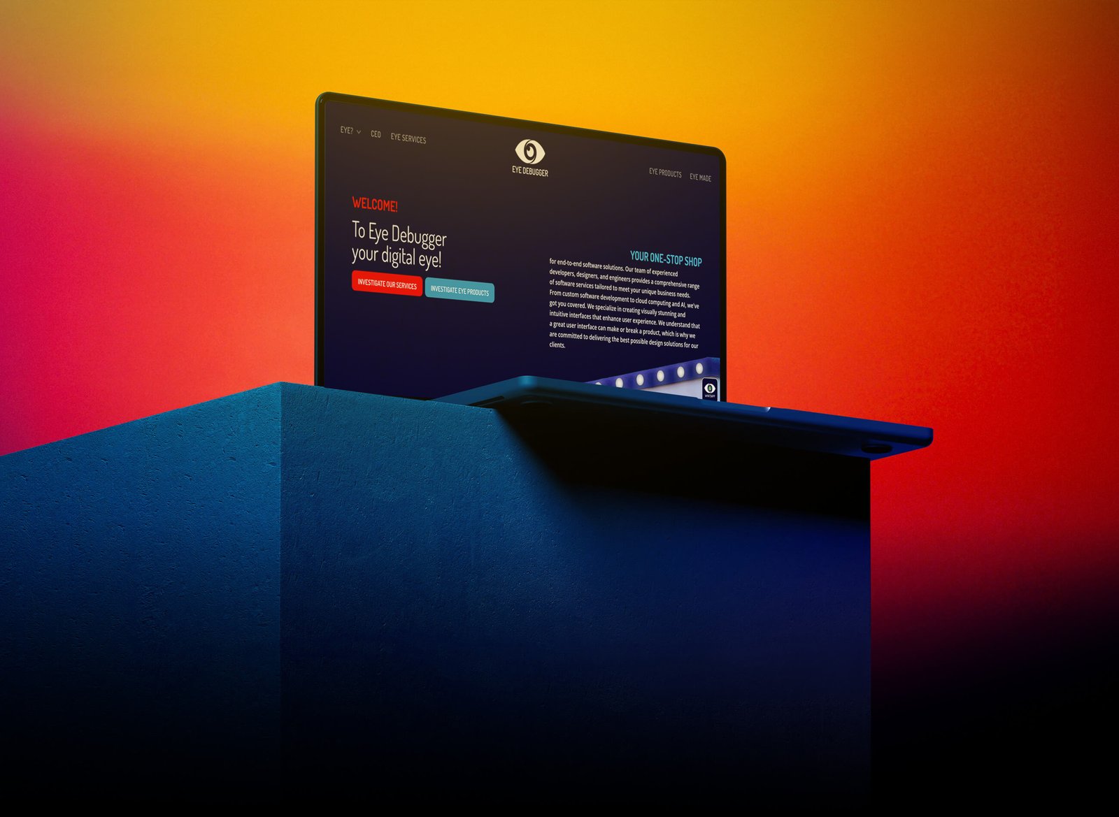 A notebook mockup displaying a website