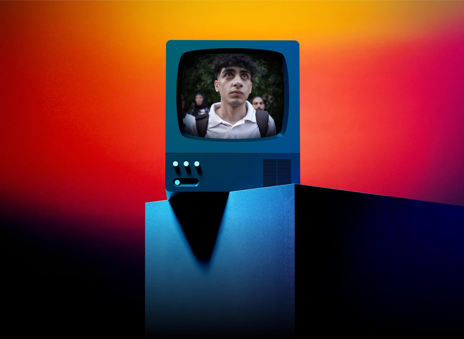 A TV displaying a man